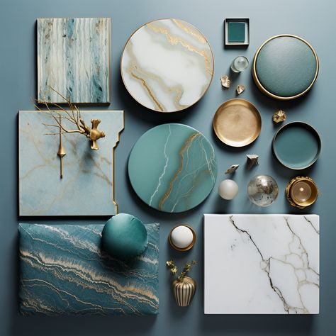 Interior Colour Palettes Mood Board, Luxury Mood Board Interior Design, Materials Board Interior Design Luxury, Restaurant Mood Board Interiors, Turquoise Mood Board, Aqua Mood Board, Luxury Mood Board, Blues And Greens Mood Board, Blue Mood Board