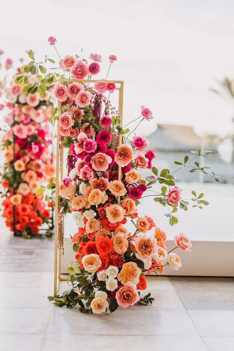 Simple Arch Decoration Wedding Outdoor Ceremony, Colorful Wedding Arch, Bold Wedding Flowers, Rustic Floral Arrangements, Ceremony Floral Arrangements, Wedding Floral Backdrop, Wedding Colors 2024, Pink Wedding Florals, Diy Wedding Flower Centerpieces