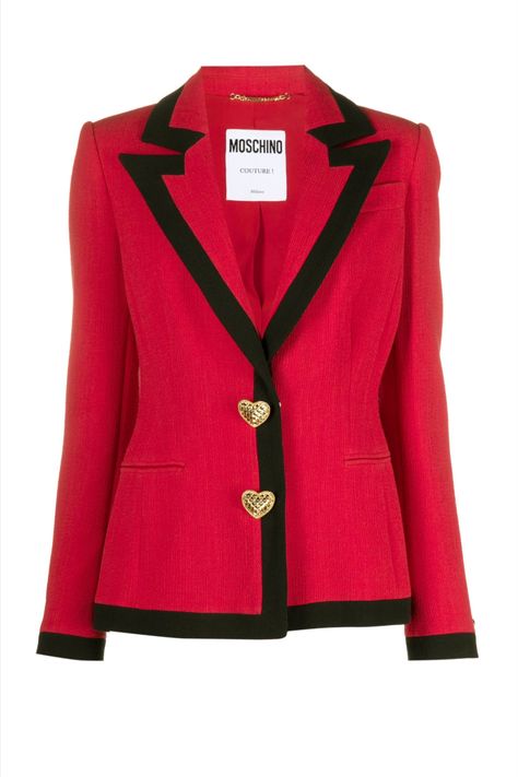 Moschino Blazer, Structured Jacket, Designer Blazers, Heart Motif, Blazer Designs, Spring 2023, Jacket Design, Black Heart, Colored Blazer