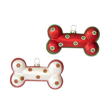 Festive Red White Dog Bone 4.25 inch Glass Decorative Christmas Ornament, Set of 2 Bone Ornament, Spring Halloween, Spotted Dog, Raz Imports, Dog Christmas Ornaments, Long Holiday, Red Tree, Christmas Ornament Sets, Christmas Charms