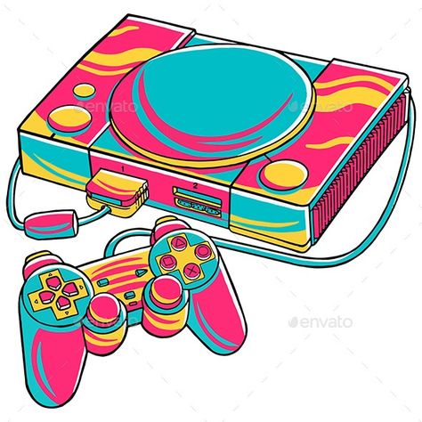 Classic Game Console (90's Vibe) Game Console Illustration, 90s Vibes, Retro Video Games, Concept Art Character, Classic Games, Creative Industries, Game Console, Brand Packaging, Children’s Books