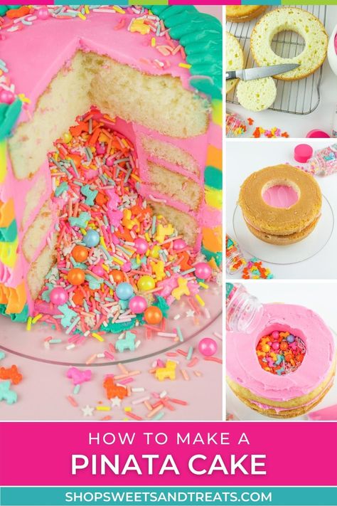 Candy Filled Cake, Piniata Cake, Pinata Cake Recipe, Volcano Cake, Sprinkles Birthday Cake, 10 Birthday Cake, Diy Birthday Cake, Pinata Cake, Surprise Cake