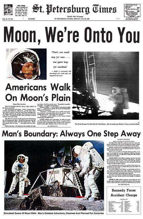 . Bar Posters, Newspaper Letters, Apollo 11 Moon Landing, Newspaper Front Pages, Apollo 11 Mission, Newspaper Headlines, Headline News, Vintage Lifestyle, One Small Step