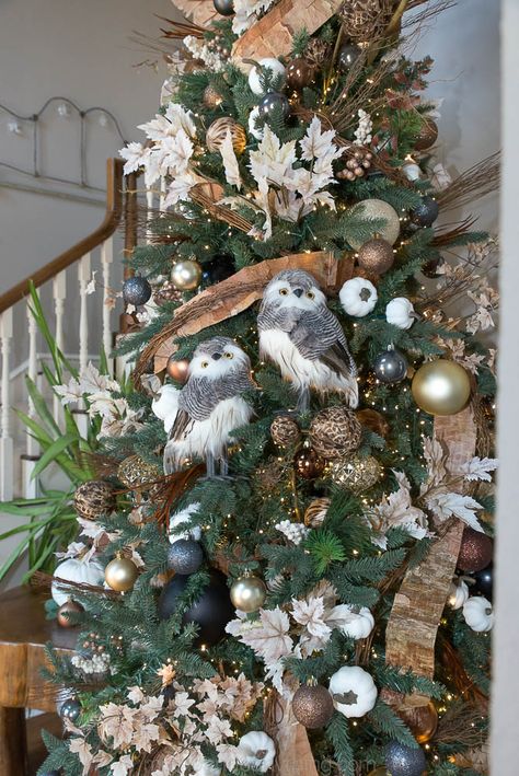 Fall Decor Christmas Tree Idea - Home Decor and Home Improvement DIY Tutorials Christmas Tree Woodsy Theme, Woodsie Christmas Tree, Christmas Tree With Bird Theme, Kirkland Christmas Decor 2022, Owl Tree Topper Christmas, Owl Christmas Decor, Winter Forest Christmas Tree, Woodland Creatures Christmas Tree, Woodland Theme Christmas Decorations