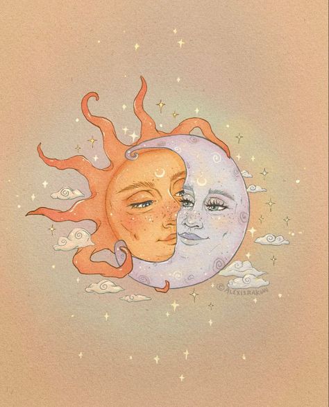 Sun Drawing, The Sun And Moon, Sun And Moon Drawings, Moon Drawing, Moon Illustration, Moon Painting, Celestial Art, Hippie Wallpaper, Moon Art