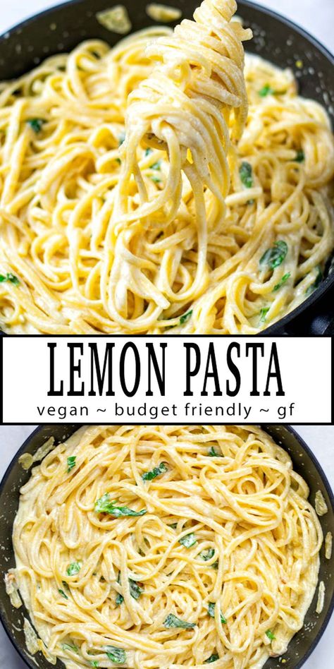 Vegetarian Lemon Pasta, Vegan Creamy Lemon Pasta, Healthy Dinner No Dairy, Vegan Fresh Recipes, Hearty Vegan Recipes, Vegan Food Ideas Easy, Healthy Budget Friendly Vegetarian Meals, Simple Recipes Vegetarian, Easy Family Dinners Vegetarian