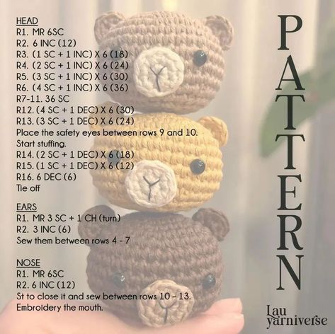 FREE PATTERN Cute Bears Design and pattern by @lauyarniverse . you can find more free and exclusive patterns in the bio link enjoy!!. . . . #crochetamigurimi #crochetamigurumis #crochetamigurumis🧶 #crochetamigurumidolls #crochetamigurumibears #crochetamigurumi #crochetpatternsandtutorials #crochetpatternsforbeginners #crochetpatternsforsale #crochetpatternsuccess #crochetpatternshawl #crochetpatternsfree #crochetpatternstore #crochetpatternshop #crochetpatterns #crochetaddict #freepatternsam... Crochet Bear Head, Bear Crochet, Bear Head, Pattern Store, Shawl Crochet Pattern, Crochet Bear, Crochet Patterns For Beginners, Bear Design, Cute Bears