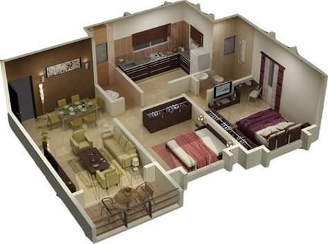 House Design 3d, 3d House Plans, Small House Layout, Basement Floor Plans, Layout Plan, House Plans One Story, 3d Home Design, Houses Plans, 3d House