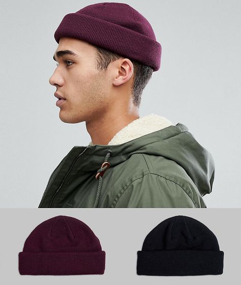 ASOS Mini Fisherman Beanie 2 Pack In Black & Burgundy SAVE Beanie Hat Outfit Men, Laurence Coke, Black Overalls Outfit, Beanie Styles, Beanie Hat Outfit, Hat Outfit Men, Mens Clothing Ideas, Spades Tattoo, Faces Sketch