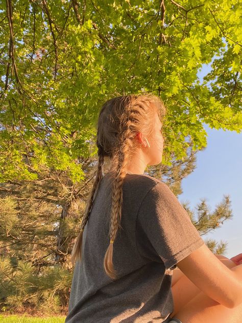 Braid Hair Aesthetic, French Braids Aesthetic, Girl With Dirty Blonde Hair, Dirty Blonde Hair Aesthetic, Dirty Blonde Aesthetic, Dirty Blonde Braids, Strawberry Blonde Braids, Folklore Triangle, Messy Plaits