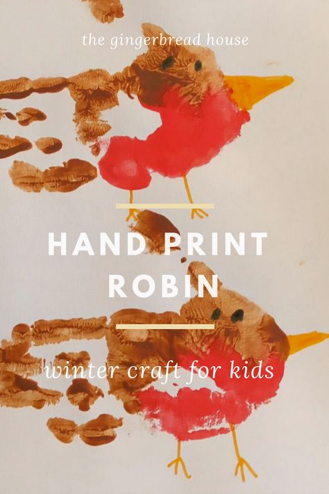 Easy craft for kids - handprint robin for winter Michigan Crafts For Preschool, Robin Handprint Card, Robin Crafts Preschool, Bird Handprint Art, Robin Handprint, Robin Crafts For Kids, Handprint Robin, Robin Craft, Michigan Crafts