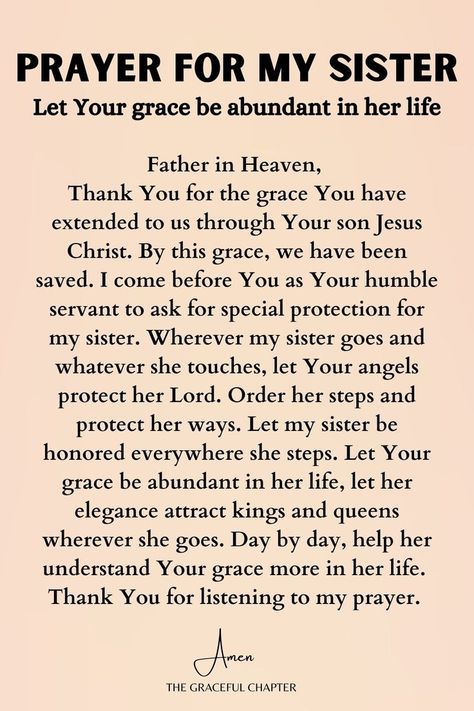 Pin on The graceful chapter Prayer For Sister, Prayer For My Sister, Life Prayers, Praying Mother, Prayers For Sister, Pray For Them, Prayer For My Family, Prayer For My Children, Spiritual Warfare Prayers