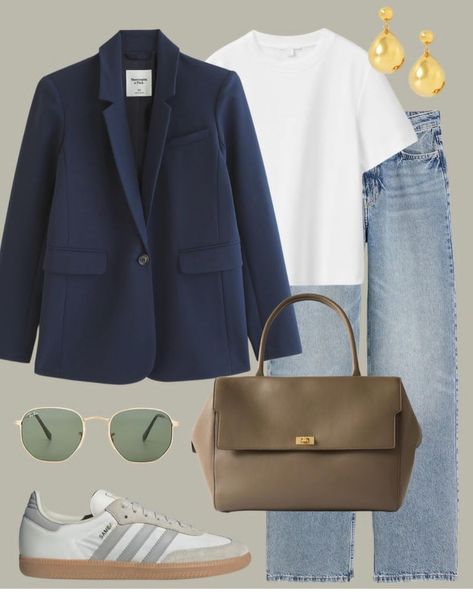 Navy Blue Blazer Outfit Women, Navy Blue Jacket Outfit, Blazer And Jeans Outfit Women, Blazer Outfits For Women Casual, Blue Blazer Outfits For Women, Navy Blue Blazer Outfit, Navy Blazer Outfits, Blazer Styling, Blue Blazer Outfit