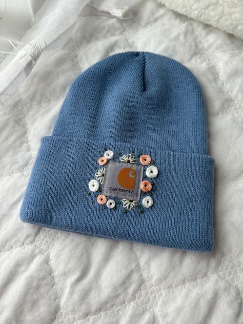 Hand embroidered florals on an adult/one size Carhartt beanie. A unique addition to your closet that will also keep you warm. Embroidery Carhart Hat, Embroidery On Beanie, Embroidered Carhartt Hat, Hand Embroidered Carhartt Beanie, Carhartt Embroidery, Cathartic Beanie Embroidered, Embroidered Carhartt Beanie, Beanie Embroidery, Carhartt Beanies