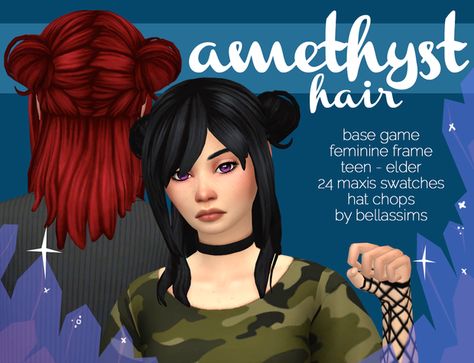 Amethyst Hair Download | Bellassims en Patreon Amethyst Hair, Sims 4 Nails, Pelo Sims, Sims 5, Sims 4 Game Mods, Sims 4 Cc Folder, 4 Characters, Patreon Logo, Sims 4 Dresses