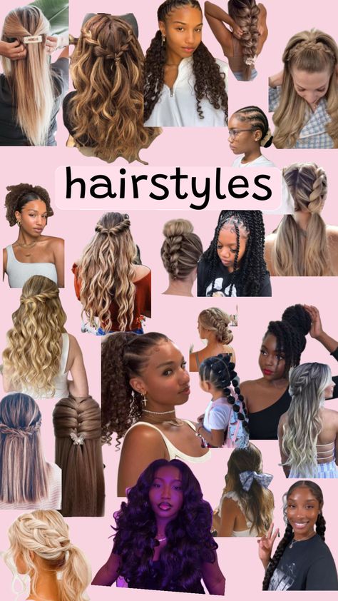 Dance Hair Inspiration, Cute Volleyball Hairstyles Curly Hair, Cute Hairstyles Braided, Preppy Hairstyle Curly Hair, Hairstyles Picture Day, 1989 Hairstyles, Collage Hairstyles, Easy Cute Hair Styles For School, Hairstyle Collage