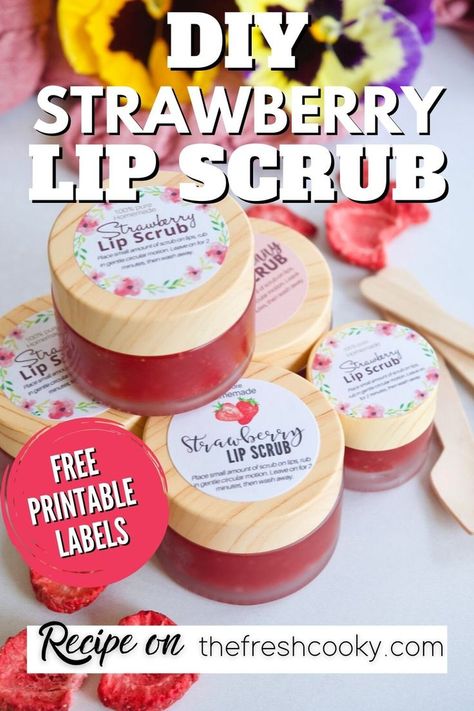 10 minutes · Vegan Gluten free · Serves 6 · Strawberry DIY Lip Scrub made with all natural ingredients like all-natural cane sugar, coconut oil and Vitamin E and real strawberries! Exfoliate, moisturize and remove dead skin with this homemade… Diy Strawberry Scrub, Strawberry Body Scrub Diy, Diy Lip Scrub Easy Recipe, Lip Sugar Scrub Recipe, Diy Lush Lip Scrub, Easy Diy Lip Scrub, Scrub Making, Strawberry Lip Scrub, Sugar Scrub Labels