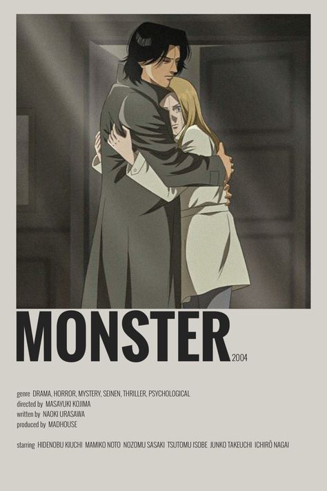 Monster Poster Anime, Monster Minimalist Poster, Monster Anime Aesthetic, Monster Manga, Top Anime Series, Monster Anime, Classic Films Posters, Anime Suggestions, Anime List