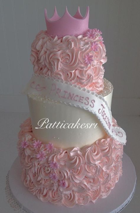 A three tier cake fit for a princess! Sweet 16 Princess Cake, Pink Birthday Cake 3 Tier, 3 Tier Cake Birthday, Three Tier Cake Birthday, Big Pink Cake, One Year Birthday Cake, Princess Doll Cake, Baked Items, Sweet 15 Party Ideas Quinceanera