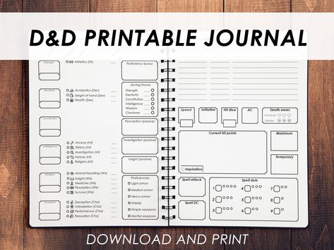 Dnd Character Journal, Character Journal, Dnd Character Sheet, Sleight Of Hand, Character Sheet, Journal Printables, Spell Book, Dnd Characters, Game Item