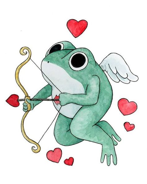 Paige Tompkins on Instagram: "Frupid- Frog Cupid **Color your own frog valentines for your loved ones available on Patreon** • • • • • • • #frog #frogart #watercolor #draweveryday #doodle #illustration #art #doodleart #valentines #valentine #valentines2023 #valentinesday2023 #bemyvalentine #cheesyvalentines #cupid #frupid" Watercolor Valentines Art, Cupid Doodle, Valentine Drawings, Cute Valentines Drawings, Frog Cute Painting, Valentines Drawings Ideas Easy, Frog And Butterfly Drawing, Two Frogs In Love Drawing, Frog And Strawberry Drawing