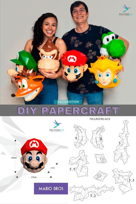 🎮For the video game lovers, exclusive designs for the game room decor or a special gift, digital templates easy to make 🥰 3d Paper Crafts Templates, Mario Papercraft Templates, Paper Mache Mario Bros, Paper Mario Origami King, Video Game Papercraft, Super Paper Mario Mr. L, Low Poly Papercraft Free, Wall Decor Game Room, Video Game Decor