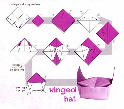 Winged Hat Origami Hats, Origami Clothes, Origami Hat, Origami Japan, Origami Boxes, Origami Techniques, Cow Drawing, Origami Diagrams, Diy Beer