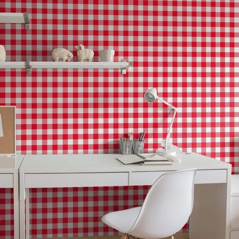 Red and White Plaid Peel and Stick Removable Wallpaper 6879 | Etsy Gray Shiplap, Red And White Plaid, Faux Brick Walls, Old Mirrors, Wallpaper Panel, Plaid Wallpaper, Faux Shiplap, Brick Texture, Red Panels