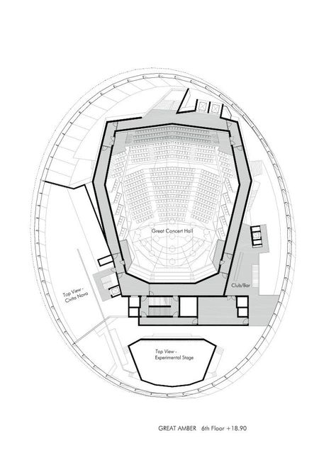 Image 17 of 20 from gallery of Great Amber Concert Hall / Volker Giencke. Floor Plan Concert Hall Plan, Auditorium Plan, Theater Plan, Hall Architecture, Conceptual Model Architecture, Concert Hall Architecture, Auditorium Design, Eiffel Tower Art, Theater Architecture