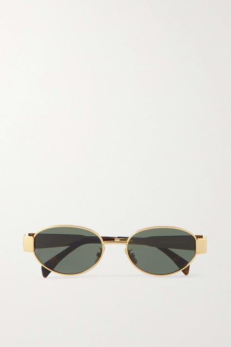 CELINE EYEWEAR Oval-frame gold-tone and tortoiseshell acetate sunglasses | NET-A-PORTER Formal Sunglasses, Sunglasses Gold Frame, Luxury Elegant Tan Sunglasses, Sunglasses 2024, Celine Triomphe Sunglasses Gold, Sunglasses Oval, Sunglasses Celine, Net A Porter Sunglasses, Celine Oval Sunglasses