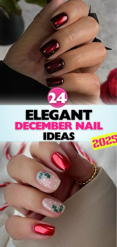 Classy December nail designs to embrace the season with style. Choose from vibrant shades, creative accents, and timeless patterns perfect for every festive occasion. Christmas Nails Sns Ideas, Nails In December, Christmas Acrilycs Nails, Xmas Design Nails, Christmas Nails Elegant Red, Nail Colors For December, Christmas Holly Nail Art, Dip Powder Christmas Nail Designs, Classic Christmas Nails Classy