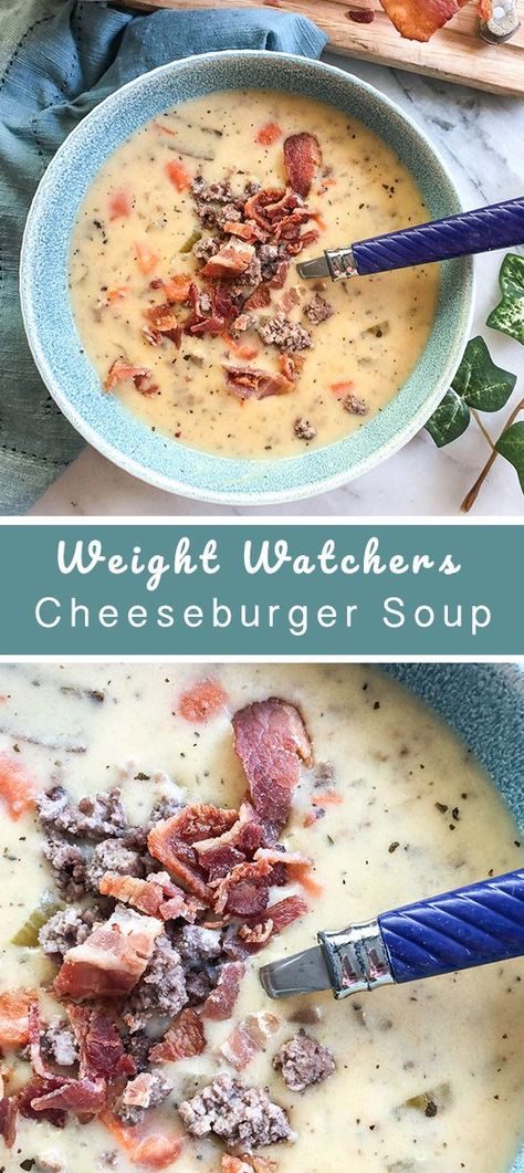 Ww Cheeseburger Soup, Ww Nacho Soup, Weight Watcher Cheeseburger Soup, Weight Watchers Crockpot Soup, Weight Watcher Hamburger Soup, Ww Cheesy Rotel Soup, Weight Watcher Nacho Soup, Ww Burger Recipes, Light Cheeseburger Soup