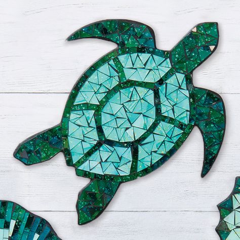 Ocean Blues Mosaic Wall Plaque - Sea Turtle Mosaic Sea Life, Ceramic Tile Crafts, Shower Mosaic, Sea Turtle Design, Turtle Ornament, Hawaii Wall Art, Sea Turtle Art, Pool Art, Mosaic Garden Art