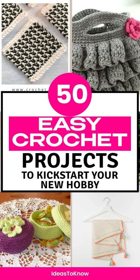 Starting out with crocheting but feeling stuck? These 50 free Crochet patterns for beginners make it easy to learn and craft stylish items without stress. Save this pin for all your crochet projects! Simple Crochet Projects To Sell, Crochet Crafts For Beginners, Super Easy Crochet For Beginners, Quick Crochet Projects To Sell, One Hour Crochet Projects, First Crochet Project For Beginners, Crochet Easy Projects, Crochet Gift Patterns Free, Diy Crochet For Beginners