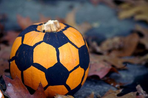 GOAL!!!!!!!!!!!! Pumpkin Soccer Ball, Soccer Pumpkin Painting, Soccer Pumpkin, Lightning Mcqueen Birthday Party, Mcqueen Birthday Party, Lightning Mcqueen Birthday, Halloween Kids Party, Mcqueen Birthday, Soccer Decor