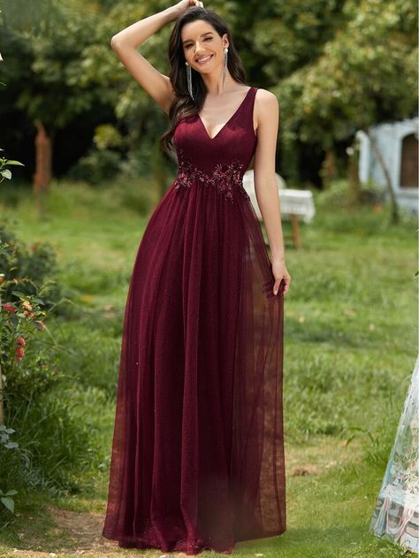 Long Maxi Dress Outfits Classy, Tulle Evening Gown, Mesh Prom Dress, Formal Maternity Dress, Maroon Wedding, Tulle Evening Dress, Ever Pretty, Flower Girl Dresses Tulle, Formal Dresses For Weddings