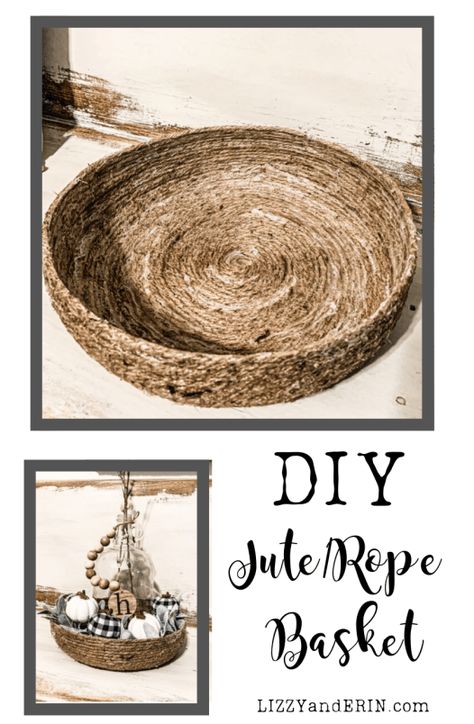 DIY Jute-Rope Basket Step by Step Instructions – Lizzy & Erin Diy Woven Tray, Jute Rope Bowl Diy, Cotton Rope Diy, Jute Twine Crafts Diy Projects, Crochet With Jute Twine, Jute Crafts Diy Home Decor, Jute Basket Diy, Diy Wall Basket, Rope Coffee Table