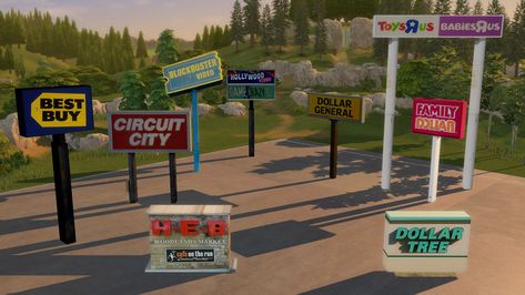 Sims 4 - Sims 4 Custom Content - sims4cc - ts4 - 3d - functional cc Sims 4 Billboard Cc, Circuit City, Blockbuster Video, Garage Signs, Sims 4 Custom Content, Custom Content, Street Signs, The Sims 4, Grocery Store