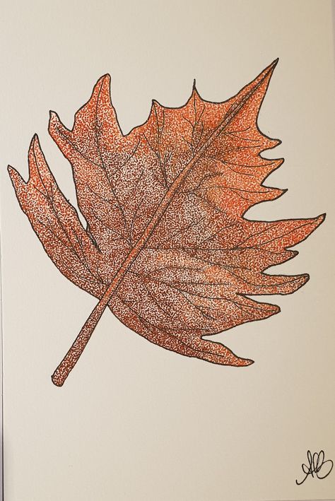 Pointillism Painting Easy, Leaf Drawing Easy, Fall Leaves Drawing, Pointalism Art, Diy Drawing, Fall Is Coming, Leaf Crafts, Leaf Drawing, Drawing Pen