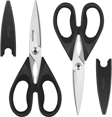 Kitchen Shears, iBayam Kitchen Scissors Heavy Duty Meat Scissors Poultry Shears, Dishwasher Safe Food Cooking Scissors All Purpose Stainless Steel Utility Scissors, 2-Pack, Black Black Kitchen Accessories, Kitchen Shears, Kitchen Utensil Set, Kitchen Scissors, Food Cooking, Poultry Recipes, Favorite Kitchen, Utensil Set, Stainless Steel Kitchen