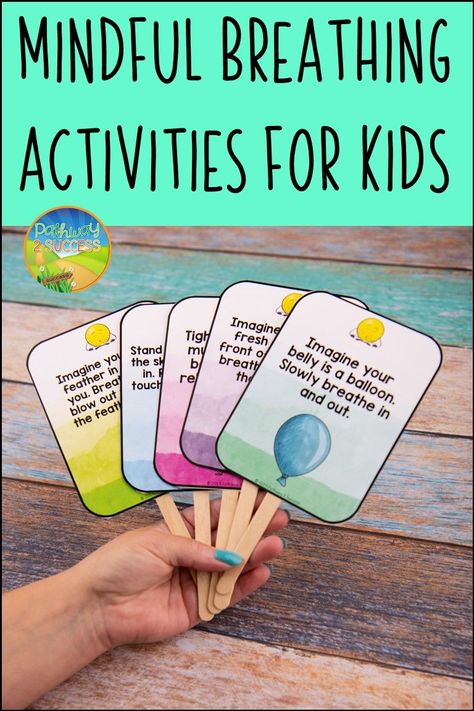 Mindful breathing is the practice of thinking about our breathing as we breathe. While this seems really simple, it's an effective strategy for self-regulation that we can teach kids and teens! Students can use some of these simple breathing exercises to help them cope with stress and manage emotions. #pathway2success Give A Ways Ideas, Preschool Breathing Activities, Mindful Breathing Exercises, Preschool Breathing Exercises, Mindfulness Lessons For Elementary, Breathing Stick, Breathing Visuals, Breathing Activities For Kids, Mindful Breathing Cards