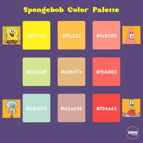 Spongebob Color Palette, Spongebob Palette, Spongebob Classroom Theme, Cartoon Color Palette, Spongebob Classroom, Spongebob Quiz, Spongebob Bathroom, Spongebob Design, Spongebob Theme