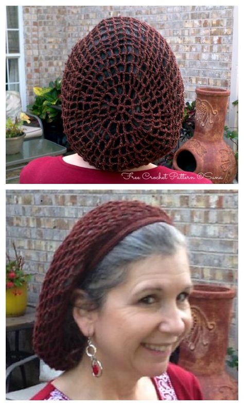 Diy Snood Hair Head Coverings, Crochet Hair Snood Free Pattern, Hair Net Crochet Pattern, Hair Snood Crochet Pattern, Crocheted Snood Free Pattern, Crochet Hair Net Pattern Free, Crochet Hair Net Snood Free Pattern, Free Crochet Snood Pattern, Crochet Hair Nets Free Pattern