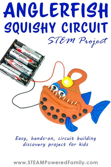 Anglerfish Squishy Circuit STEM Project made with play dough Squishy Circuits Projects, Anglerfish Craft, Squishy Circuits, Electricity Experiments, Pre-k Science, 4h Projects, Science Electricity, Paper Circuits, Fish Activities