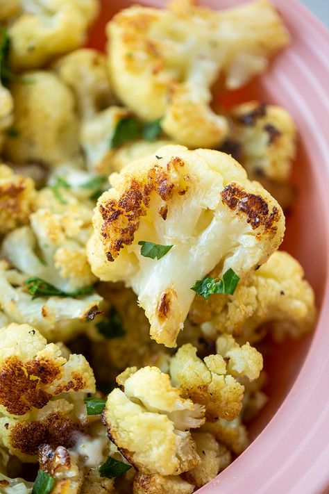 Buttery Garlic Roasted Cauliflower | The Kitchen Magpie Steamed Cauliflower Recipes, Carb Friendly Meals, Cheesy Mashed Cauliflower, Baked Cauliflower Recipe, Best Cauliflower Recipe, Whole Recipes, The Best Cauliflower, Buttery Rice, Garlic Mashed Cauliflower