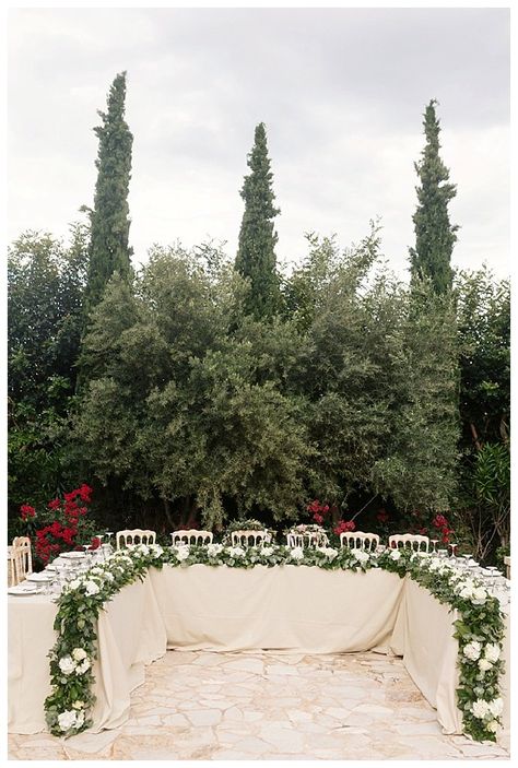 Greek Castle, Tuscany Wedding Theme, Head Table Wedding Decorations, Wedding Table Layouts, Head Table Backdrop, Head Table Decor, Head Table Wedding, Reception Table Decorations, House Villa