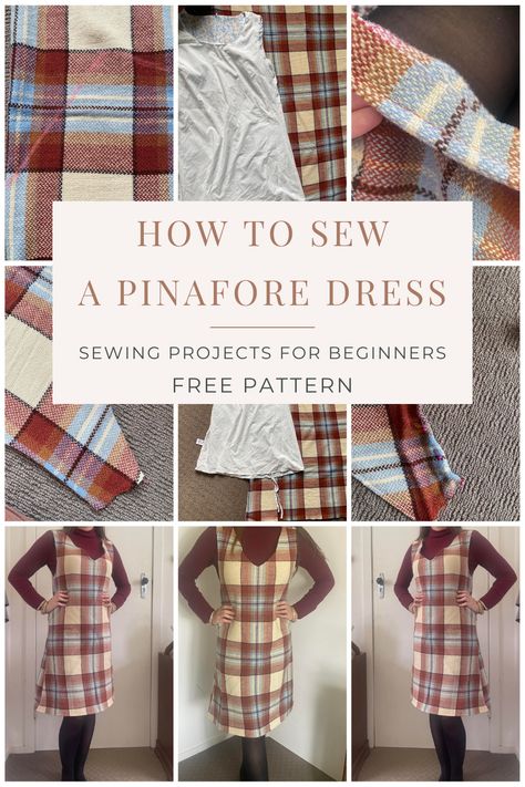 FREE PATTERN AND STEP BY STEP SEWING TUTORIAL FOR BEGINNERS ON HOW TO SEW A SIMPLE PINAFORE DRESS | FREE DRESS PATTERN Easy Jumper Dress Pattern, Winter Pinafore Dress, Womens Pinafore Dress Pattern Free, Diy Jumper Dress Pattern, Jumper Sewing Patterns For Women, Suspender Dress Pattern, Simple Pinafore Dress Pattern, Diy Pinafore Dress Woman Free Pattern, Beginner Dress Sewing Pattern Free