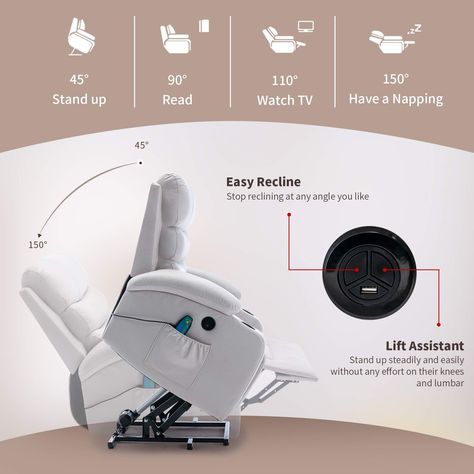 Our new power lift chair will help the senior stand up or lie down with ease, electric powered lift mechanism could lift you up smoothly and safely. Control buttons on the arm activates transitions between reclining, sitting and lifting and can stop at any position in-between with ease. With retractable footrest and adjustable backrest, our lift chair is functional for optimal comfort, perfect for reading, sleeping or napping. Conforming to ergonomic principle, the massage recliner chair support Homestead Village, Furniture Promotion, Lift Chair Recliners, Electric Chair, Lift Recliners, Electric Recliners, Theater Seating, Home Theater Seating, Art Chair