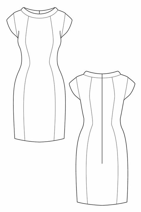 Shirt Dress Flat Sketch, Dress Flat Drawing, Dress Flat Sketch, Fashion Design Template, Shift Dress Pattern, Audrey Dress, Dress Illustration, Pattern Dress Women, Garment Pattern