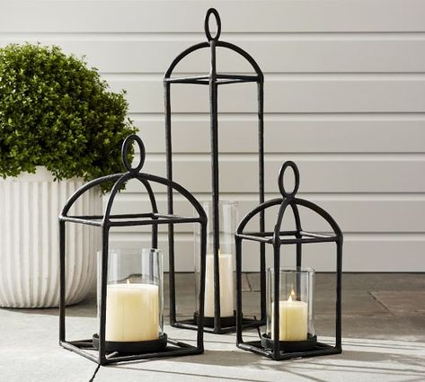 Candle Holders, Votives Candles & Candlesticks | Pottery Barn Mini Lanterns, Large Lanterns, Lantern String Lights, Small Lanterns, Outdoor Lantern, Iron Lanterns, Outdoor Candles, Selling Candles, Metal Lanterns